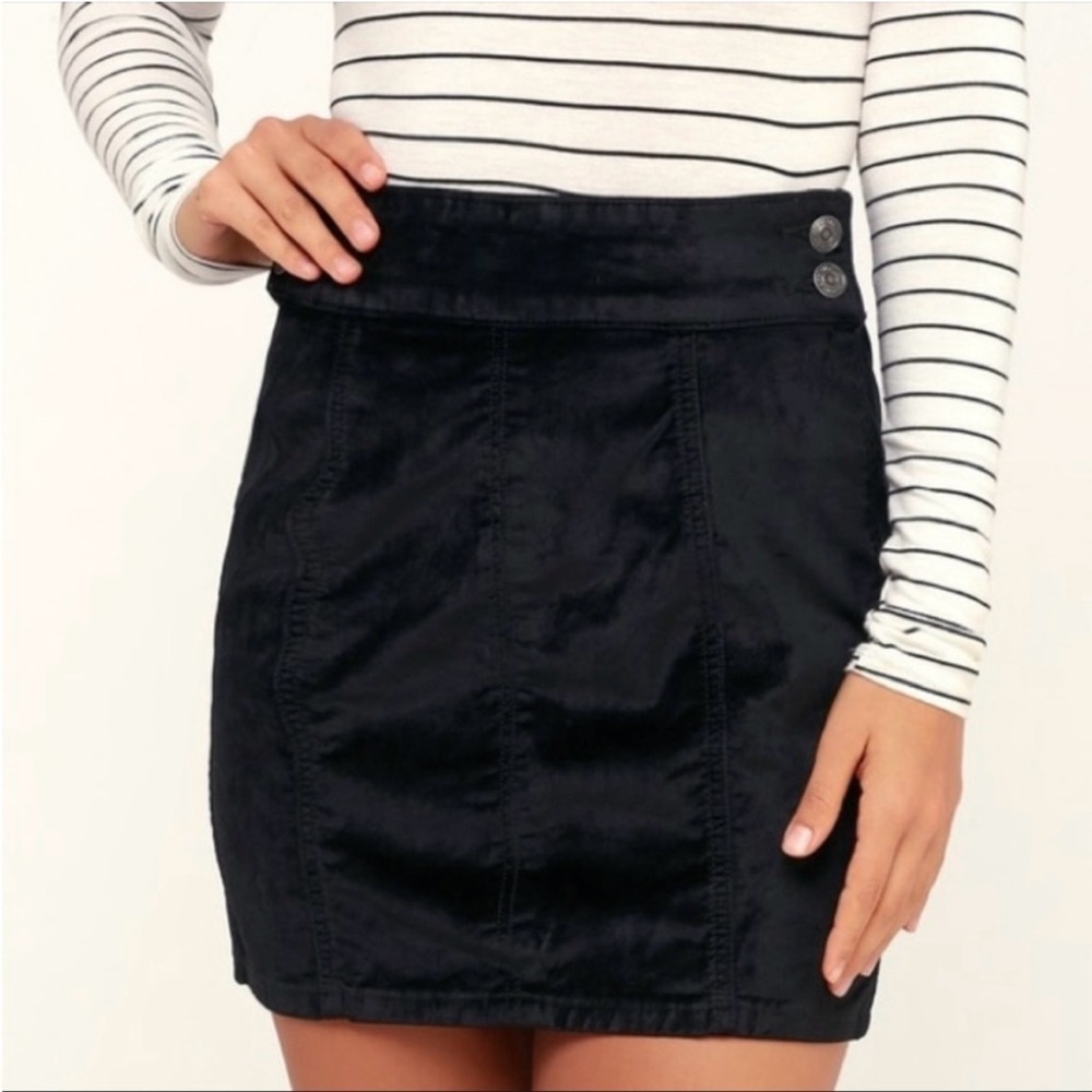 Free People Kimora Black Velvet Retro Mini Skirt